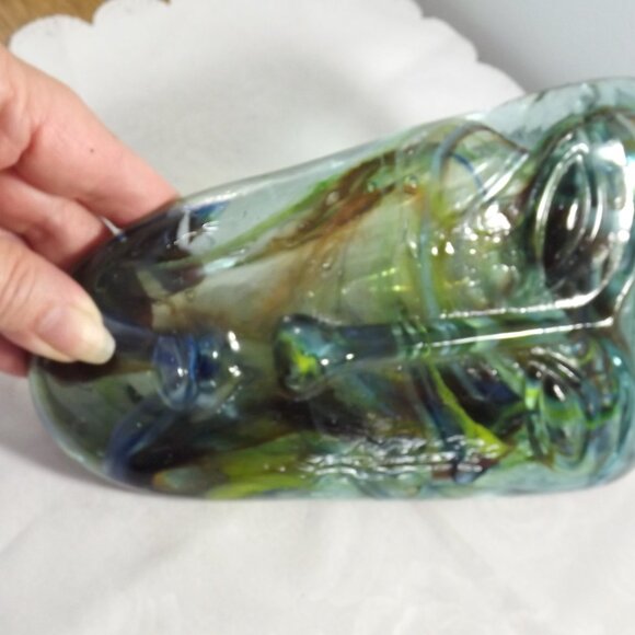 Vintage Art Glass Face Jaramillo Brothers Skydreamer Style Art with Brass Stand - Picture 8 of 10